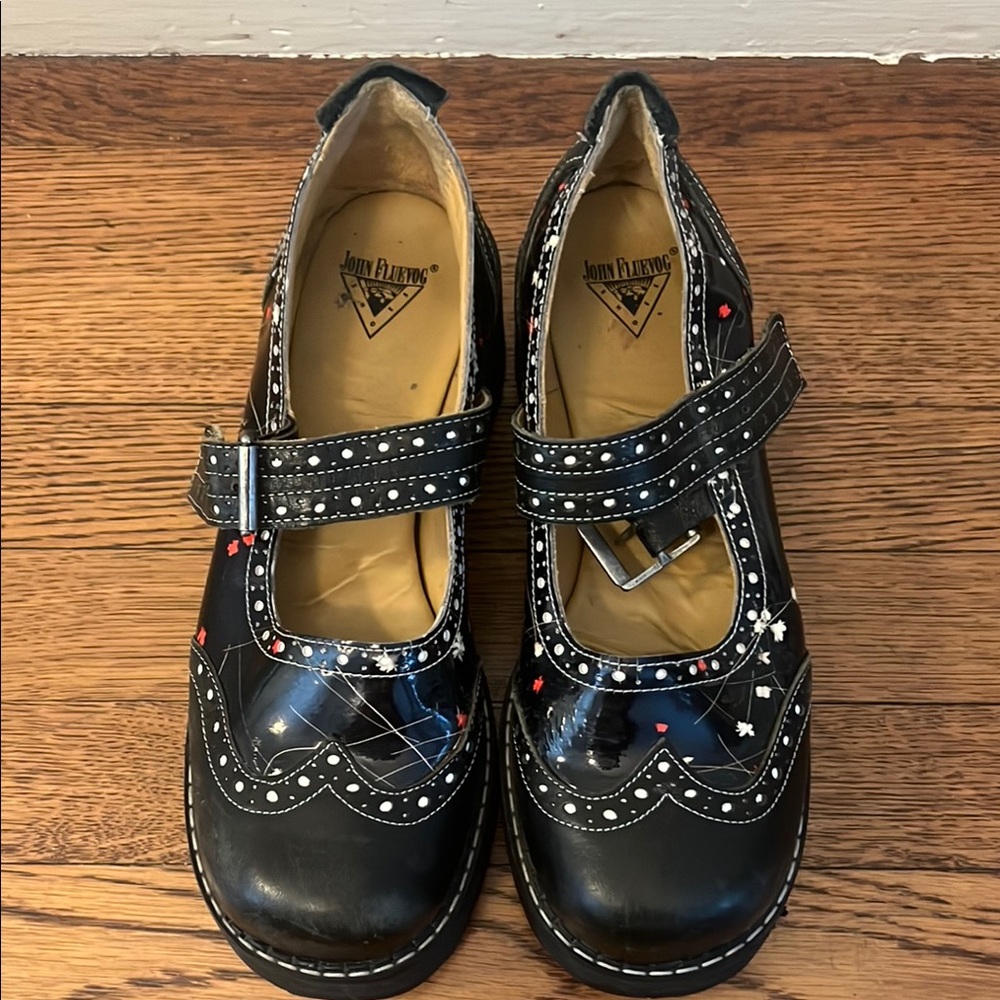 John Fluevog Black and White Mary Jane Shoes